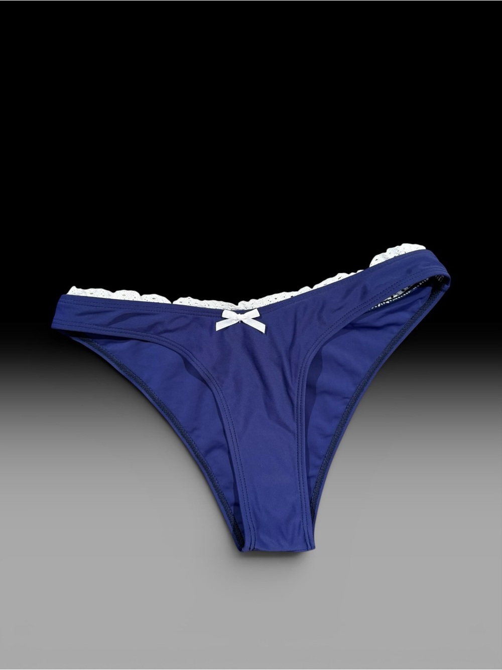 Navy Blue Bikini Bottom with White Lace Trim